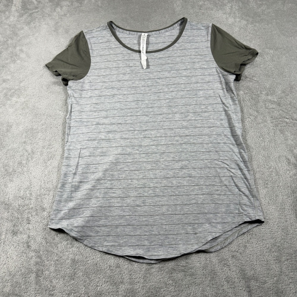 Lululemon Love‎ Crew III Short Sleeve T-Shirt Women 6 Gray Striped Pima Cotton